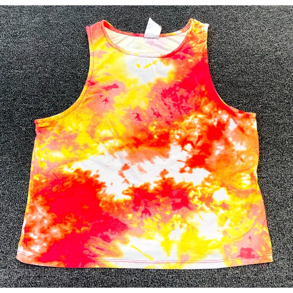 No Boundaries Cropped Tank Top Women Large Multi Tie Dye Stretch Wear Wide Strap